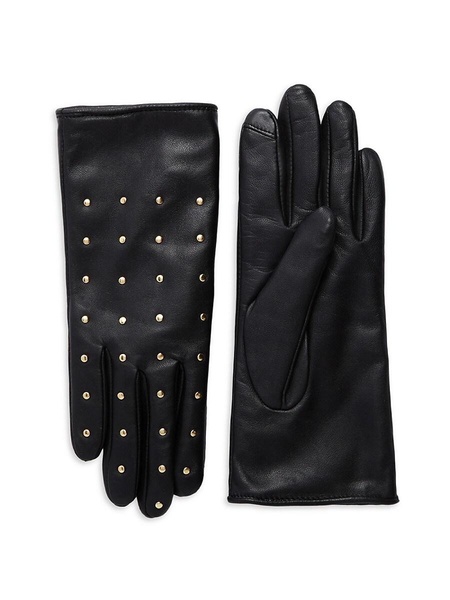 Studded Faux Fur-Lined Leather Gloves