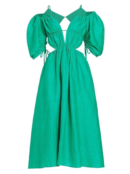 Charlize Cutout Wool Linen Blend Midi Dress