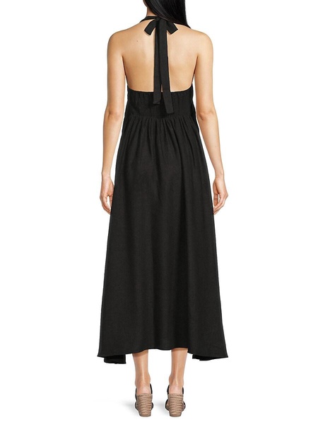 Halterneck Linen Blend Midi Dress