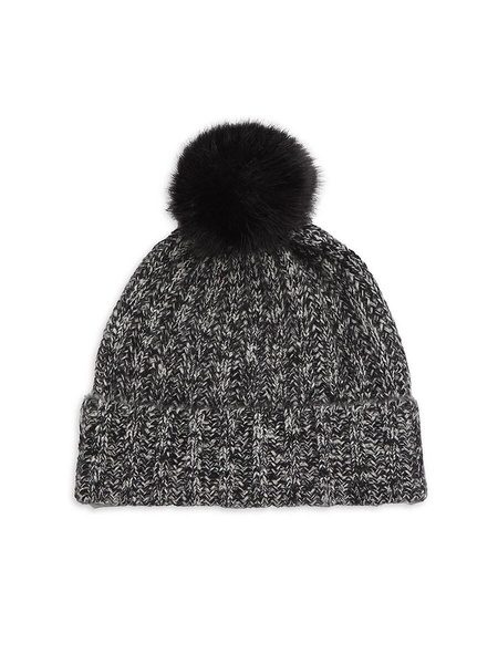 Faux Fur Pom-Pom 100% Cashmere Beanie