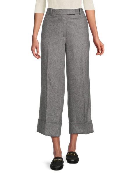 Rolled Cuff Wool & Cashmere Wide Leg Pants