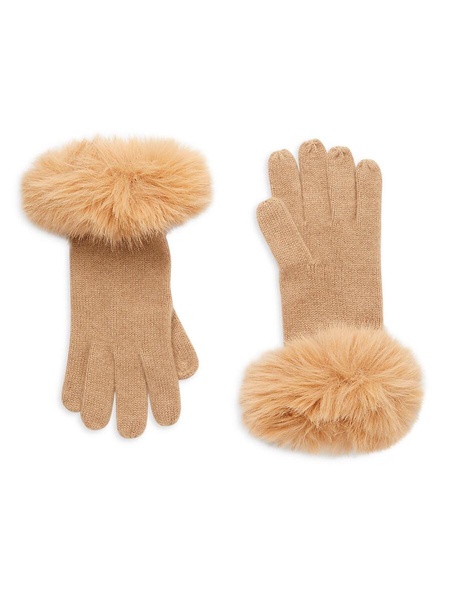 Faux Fur Trim Cashmere Gloves