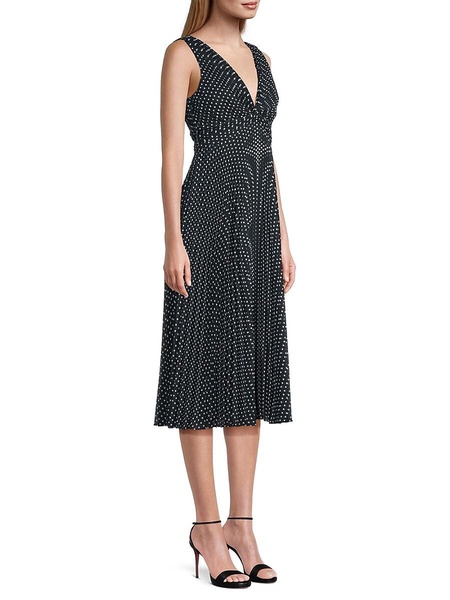 Tamara Pleated Dot Chiffon Midi Dress