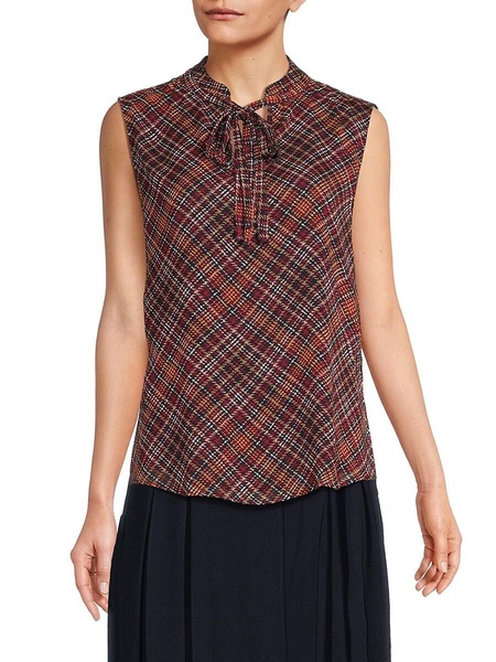 Plaid Tie Neck Top