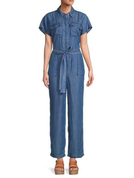 Spread Collar Denim Jumpsuit