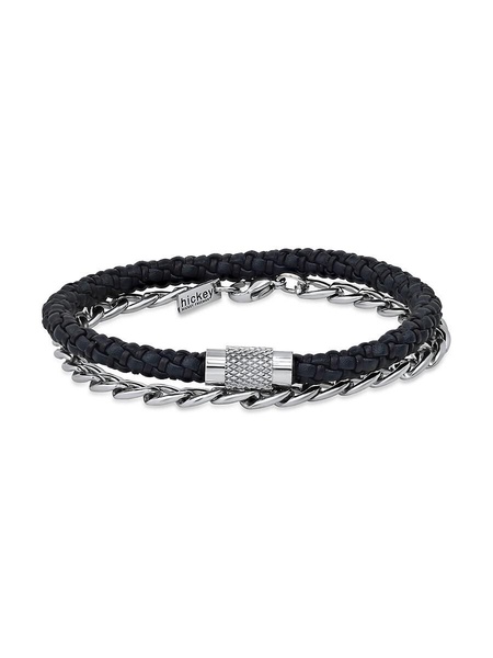 2-Piece Stainless Steel Chain & Leather Strand Bracelet Set