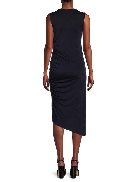 Ruched Asymmetric Hem Midi Dress