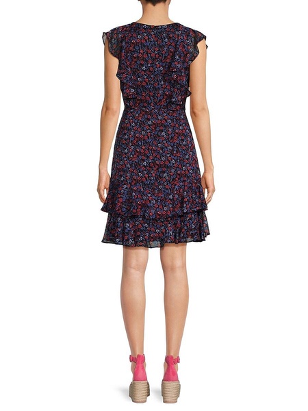 Floral Ruffle Trim Mini Flare Dress