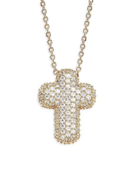 18K Goldplated & Cubic Zirconia Puffy Cross Pendant Necklace