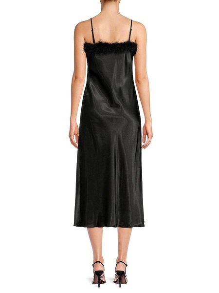 Feather Trim Midi Satin Slip Dress