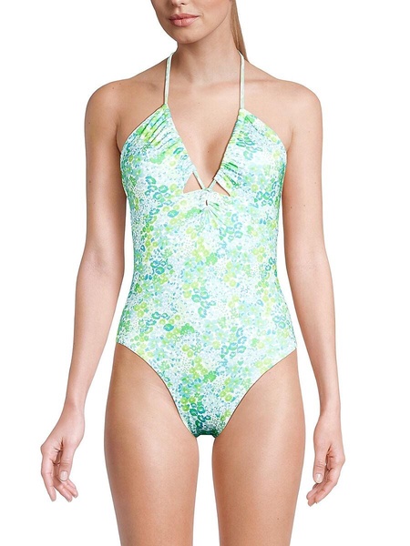 Floral Halter One Piece Swimsuit