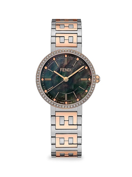 Forever Fendi 29MM Two Tone Stainless Steel & 0.25 TCW Diamond Bracelet Watch