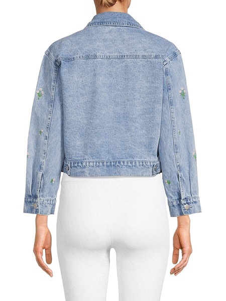 Floral Embroidery Cropped Denim Jacket