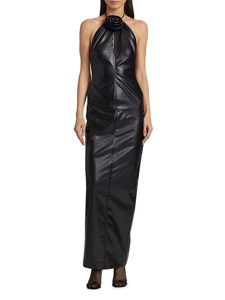 Danz Faux Leather Appliqué Column Gown