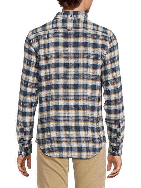 Herringbone Plaid Curved Hem Shirt