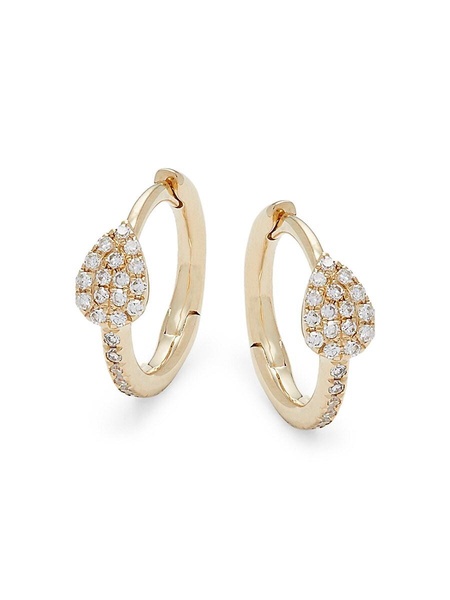 14K Yellow Gold & 0.11 TCW Diamond Hoop Earrings