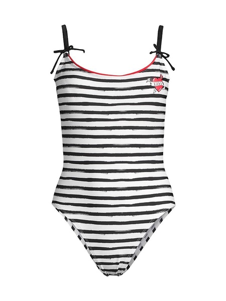 Bow French Striped One-Piece Swimsuit