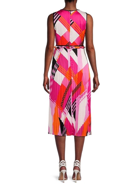 Abstract Print Accordion Pleat Midi Dress