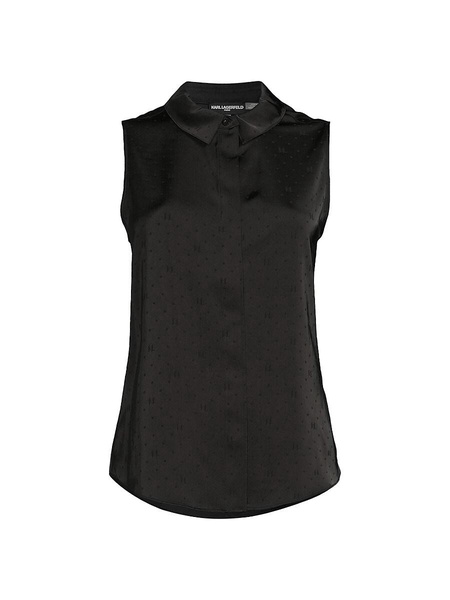 Sleeveless Collared Satin Shirt