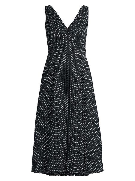 Tamara Pleated Dot Chiffon Midi Dress