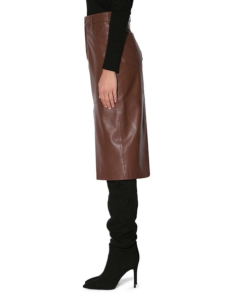 Glynice Front Slit Leather Midi Skirt