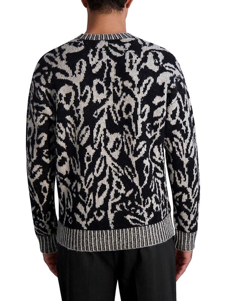 Loose Fit Wool Blend Floral Jacquard Sweater