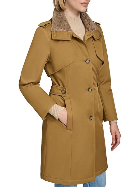 Teagan Faux Shearling Single-Breasted Trench Coat