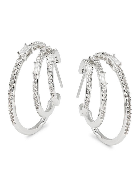 Rhodium Plated & Cubic Zirconia Triple Hoop Earrings