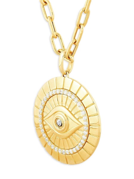 ​14K Yellow Gold & 0.25 TCW Diamond Evil Eye Pendant Necklace