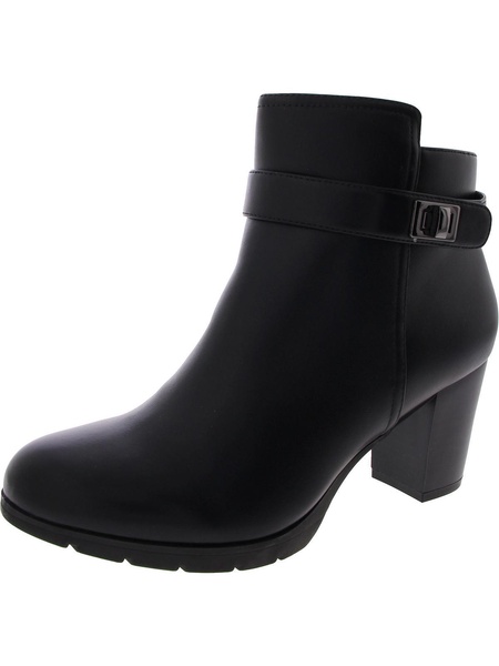 womens faux leather block heel ankle boots