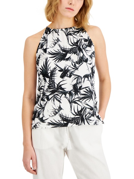 womens tie neck printed tank top