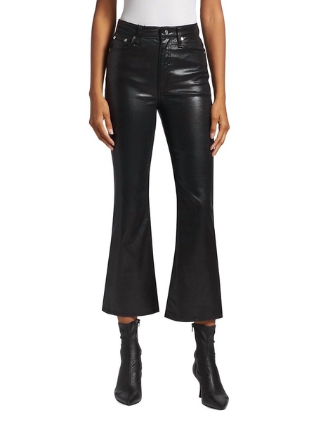 casey coated high-rise ankle flare jean in black