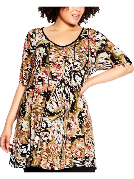 plus womens printed v neck tunic top