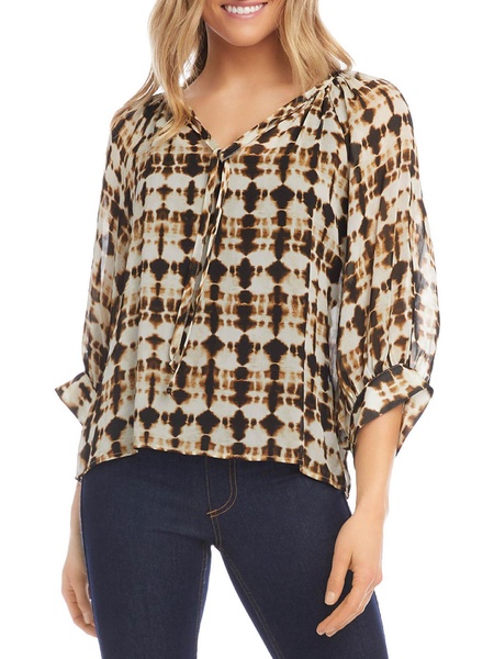 womens printed blouson sleeve pullover top