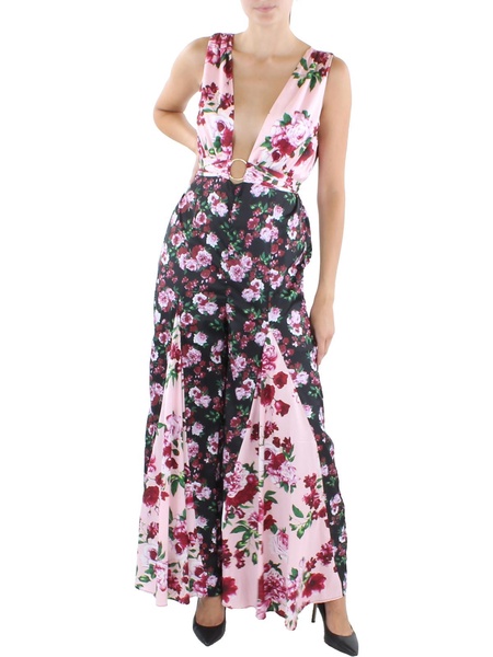 womens printed plunging jumpsuit