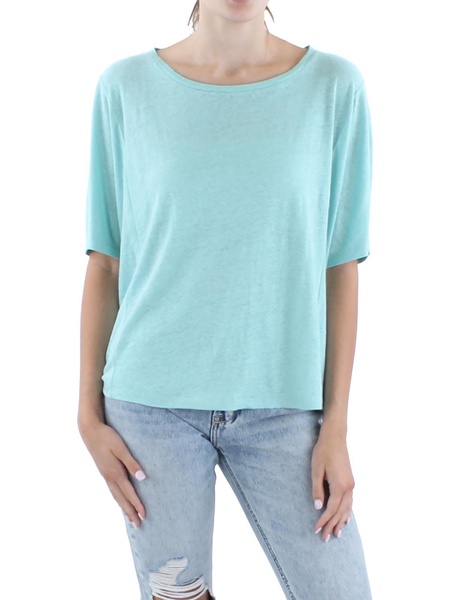 womens solid organic linen pullover top