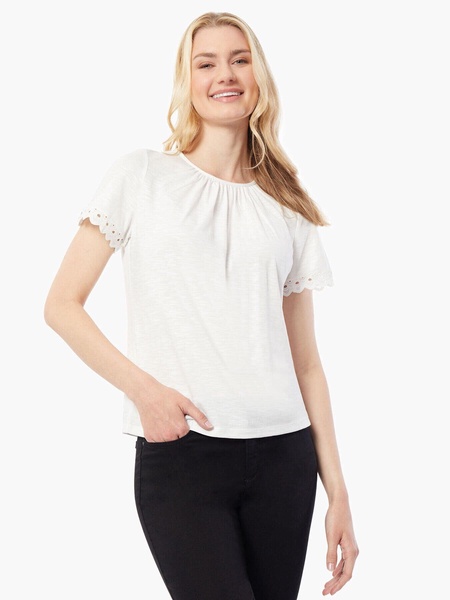 lace trim short sleeve slub knit top