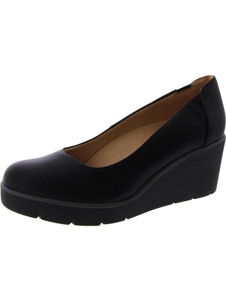 about time womens faux leather slip on wedge heels