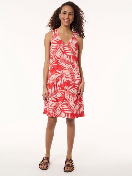 sleeveless trapeze dress, printed linen