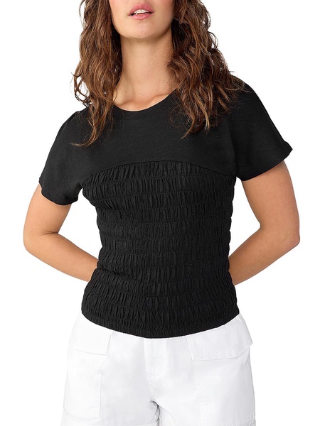 womens cotton smocked corset pullover top