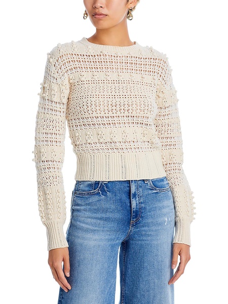 womens wool crochet trim crewneck sweater