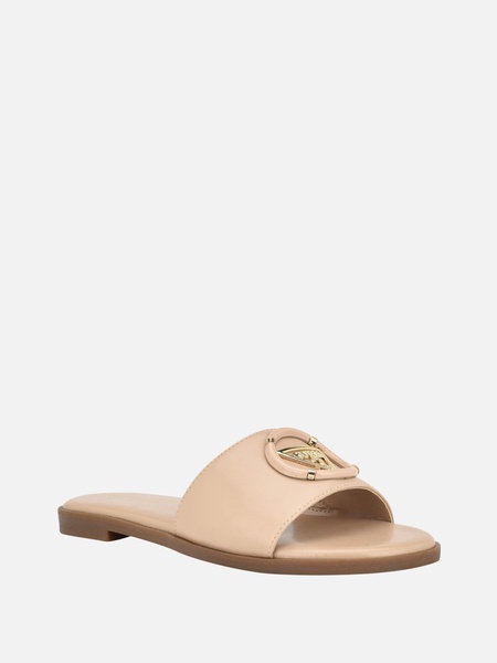 magnify faux-leather beach slides