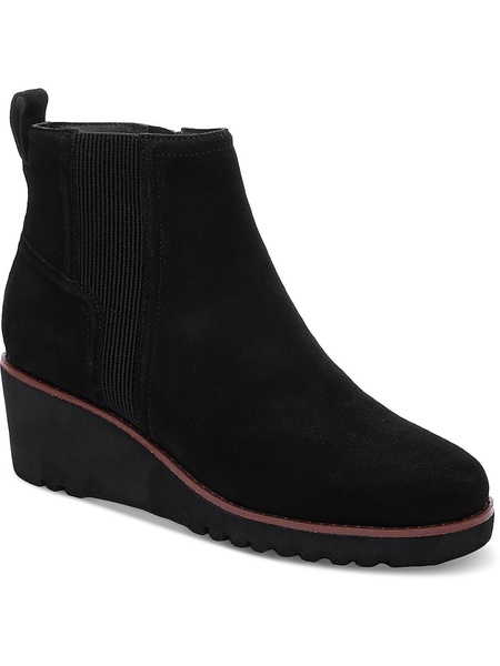 womens suede round toe wedge boots