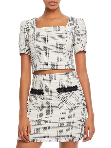 womens glen plaid square neckline crop top