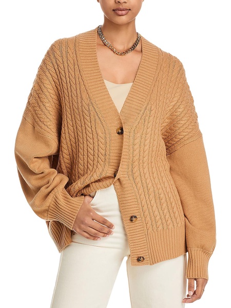 womens cable knit ribbed trim cardigan sweater