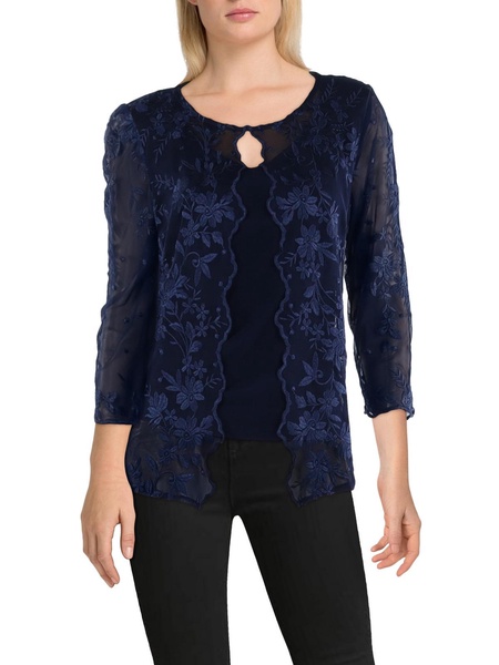 womens embroidered lace overlay blouse