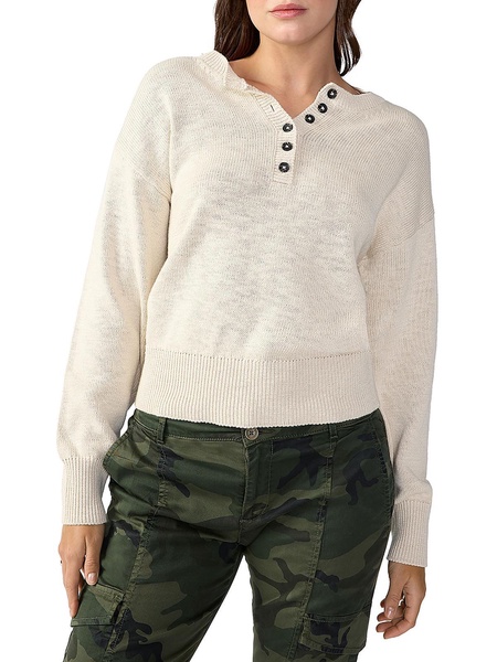 womens ribbed trim button pullover sweater