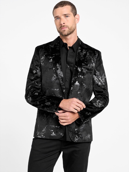 crown printed velvet blazer