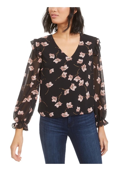 womens floral print ruffle sleeve blouse