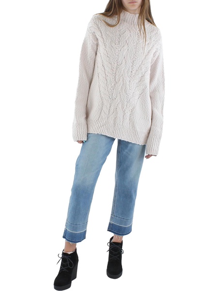 womens ribbed trim loose knit turtleneck sweater